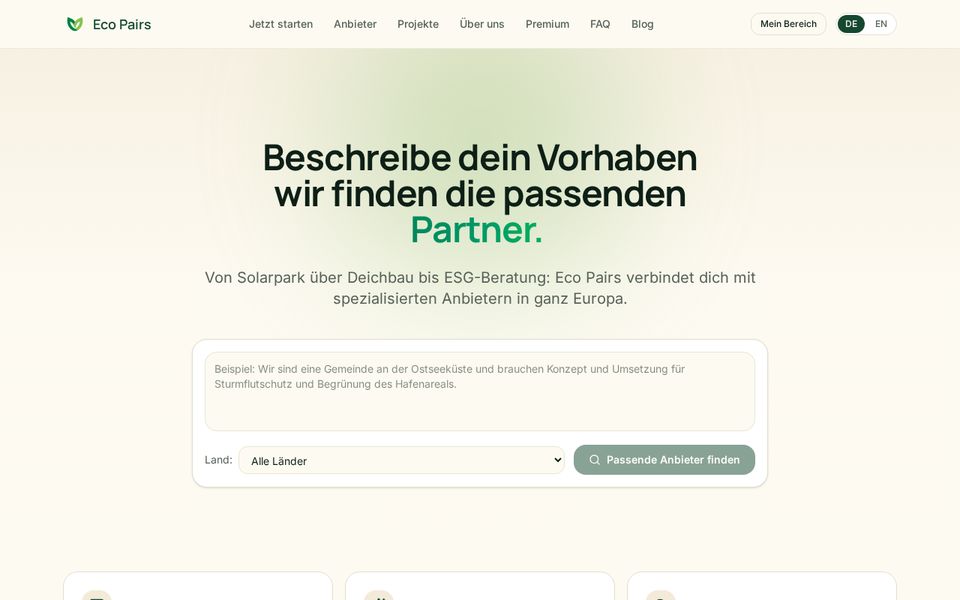 Startseite der Website von Eco Pairs